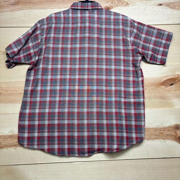 VINTAGE OshKosh Bgosh Shirt Large Gray Red Short Sleeve Button Up Work Wear - Picture 13 of 16
